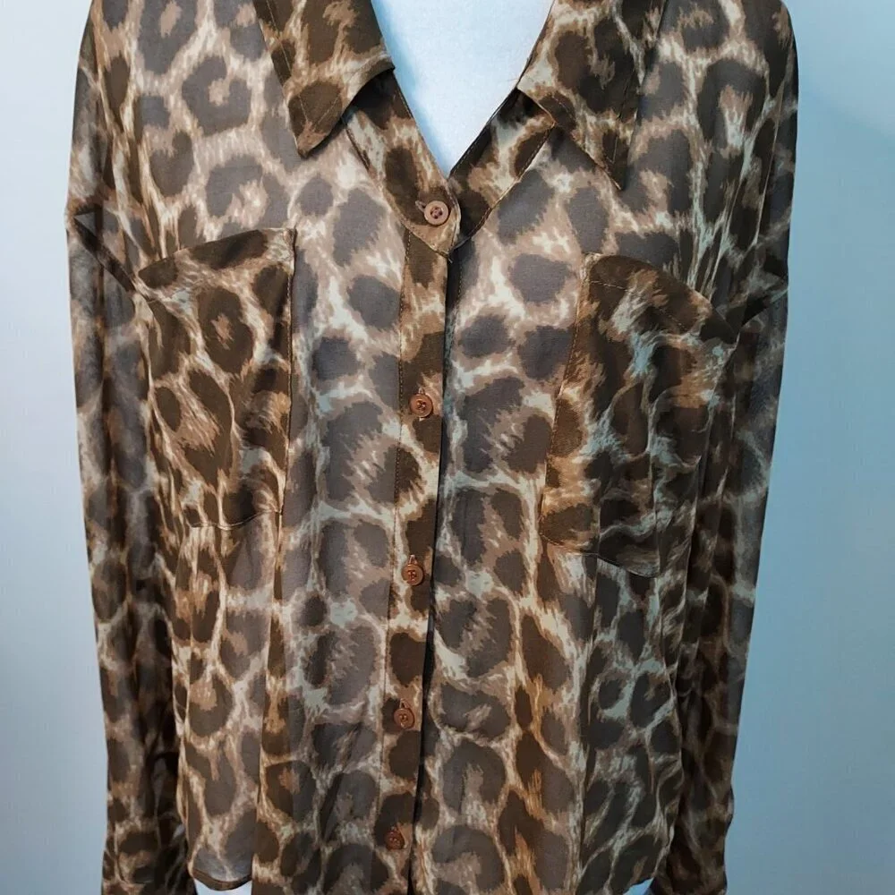 Free People Easy Rider Animal Print Sheer Top Size XS